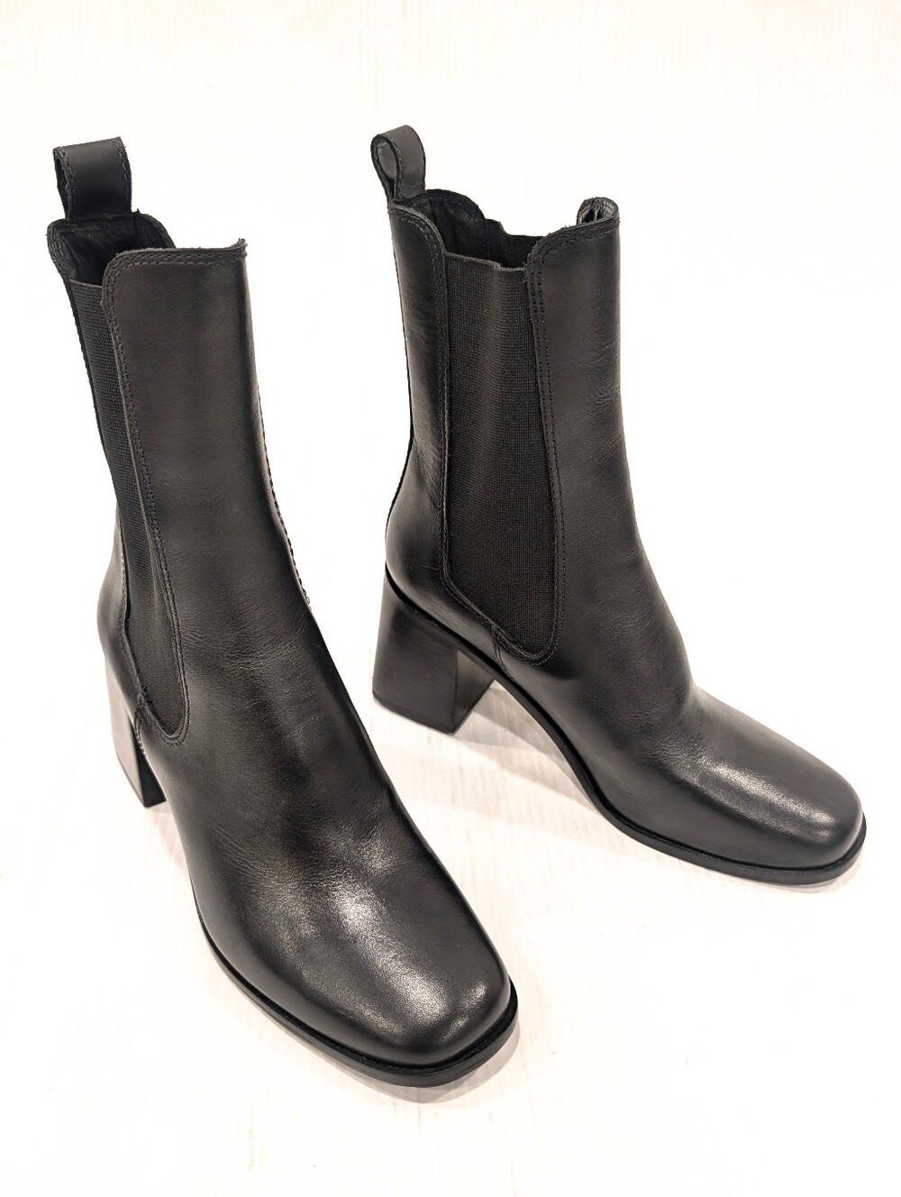 STEVE MADDEN Argent Black Leather Block Heel Chelsea Boots Size 8